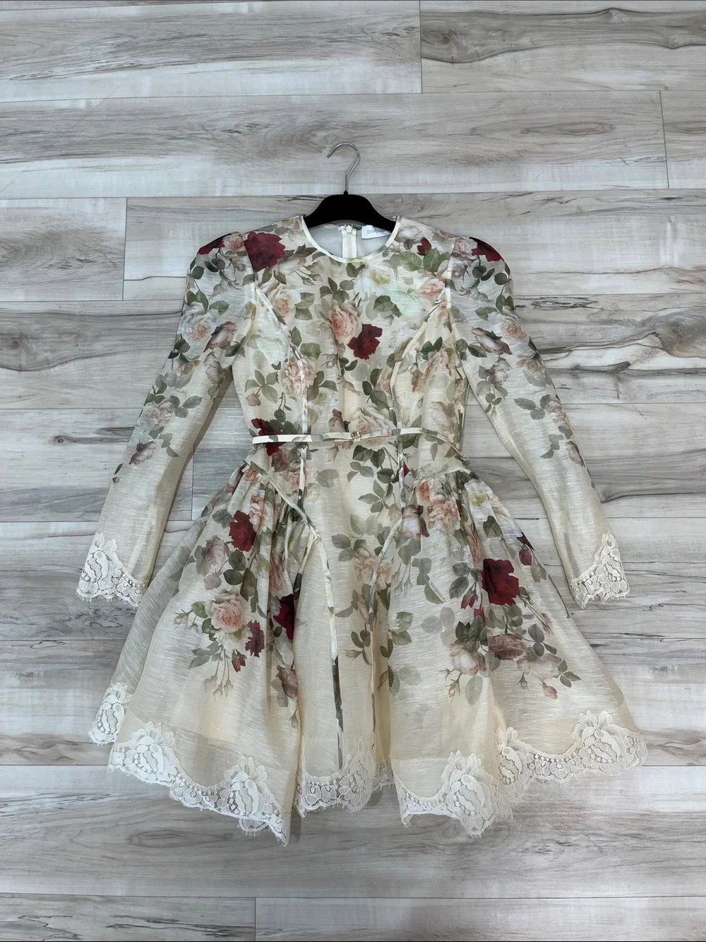 Zimmermann Ivory Floral Mini Dress with Red and Green Accents - Picture 1 of 3